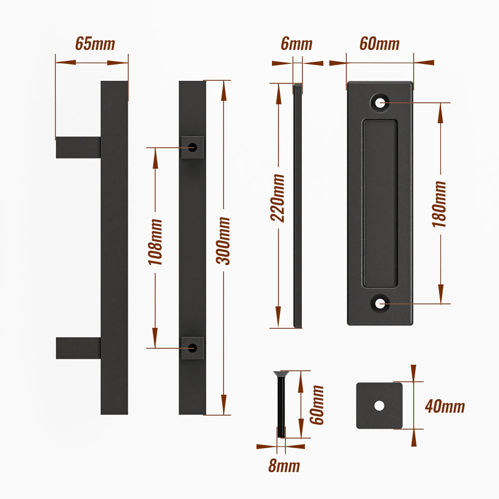 WOLFBIRD 30CM Schiebetürgriff, Scheunentorgriff, Doppelseitiger Griff, Schwarz Türgriff, Schiebetür Handgriff, Küchengriffe, Schiebe Türgriff, für Eine Holztür, Schranktür