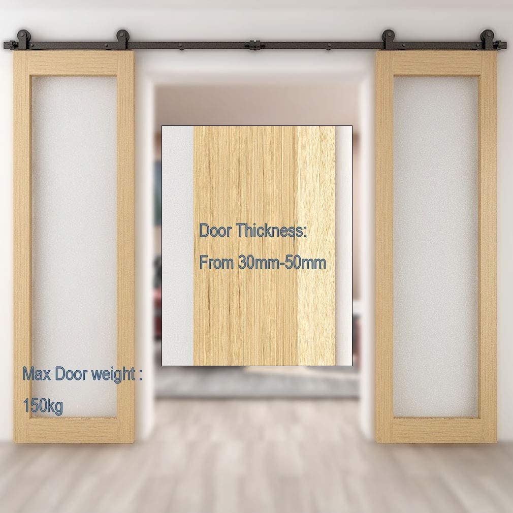 WOLFBIRD 12FT Sliding Door Hardware Closet Kit for Double Wood Doors, Steel T Roller Kit, Sliding Door Track System