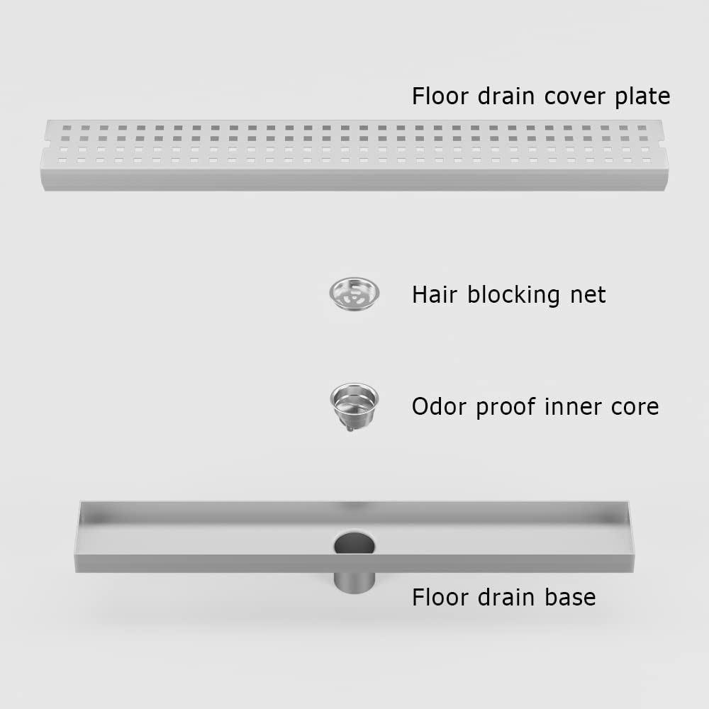 WOLFBIRD 50CM Duschrinne Edelstahl Ablaufrinne Bodenablauf,Selbstreinigender Siphon mit Geruchsstop, Haarsieb - Randablauf
