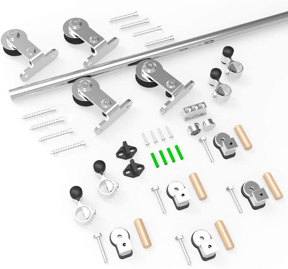 WOLFBIRD Sliding Barn Door Hardware Kit 10ft for Double Wood Door Stainless Steel Sliding Doors Track-T Style
