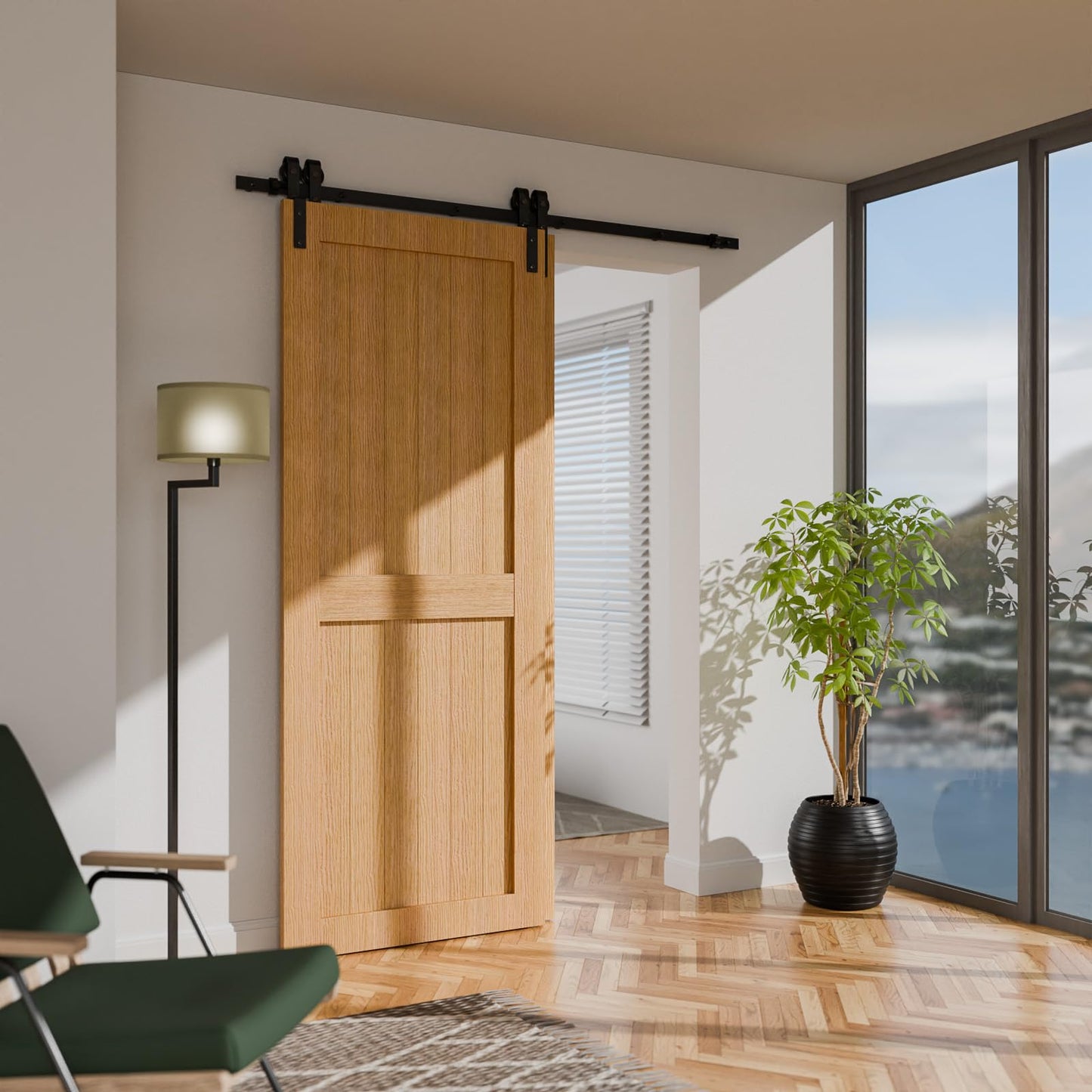 229CM/7.5FT Bypass Schiebetürbeschlag Doppeltür Schiebetüren Schiebetürsystem Komplettset Laufschiene Rollen Set Schwarz für 2 Holztür 108cm Breit, J-Form