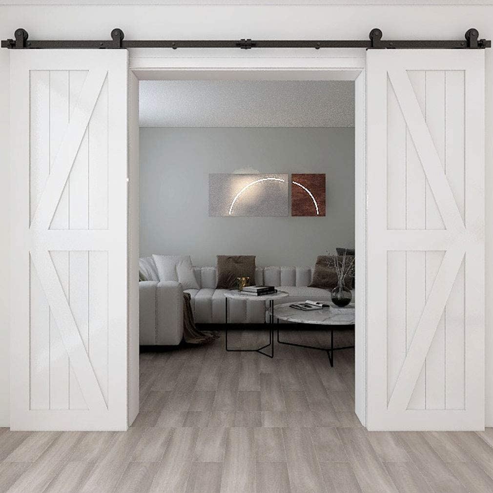 WOLFBIRD Sliding Barn Door Hardware Closet Kit 8FT/244cm Heavy Duty Barn Door Sliding Track Kit for Double Wood Doors T Shape Hanger Interior Exterior Door