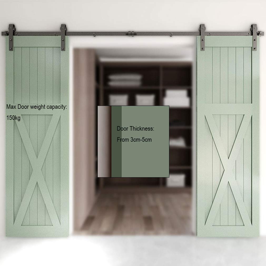 Wolfbird Sliding Door Fitting 200 cm / 6.6 ft Sliding Door System Sliding Rail Wooden Sliding Door Fitting Set for Double Doors