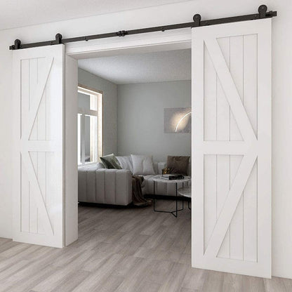 WOLFBIRD Sliding Barn Door Hardware Closet Kit 8FT/244cm Heavy Duty Barn Door Sliding Track Kit for Double Wood Doors T Shape Hanger Interior Exterior Door