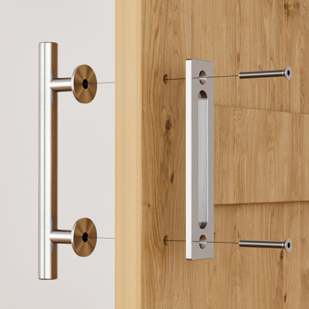 WOLFBIRD 24cm Sliding Barn Door Handle Double Sided No Need Grooving Door Handle Double Sided Stainless Steel Swing Doors Handle