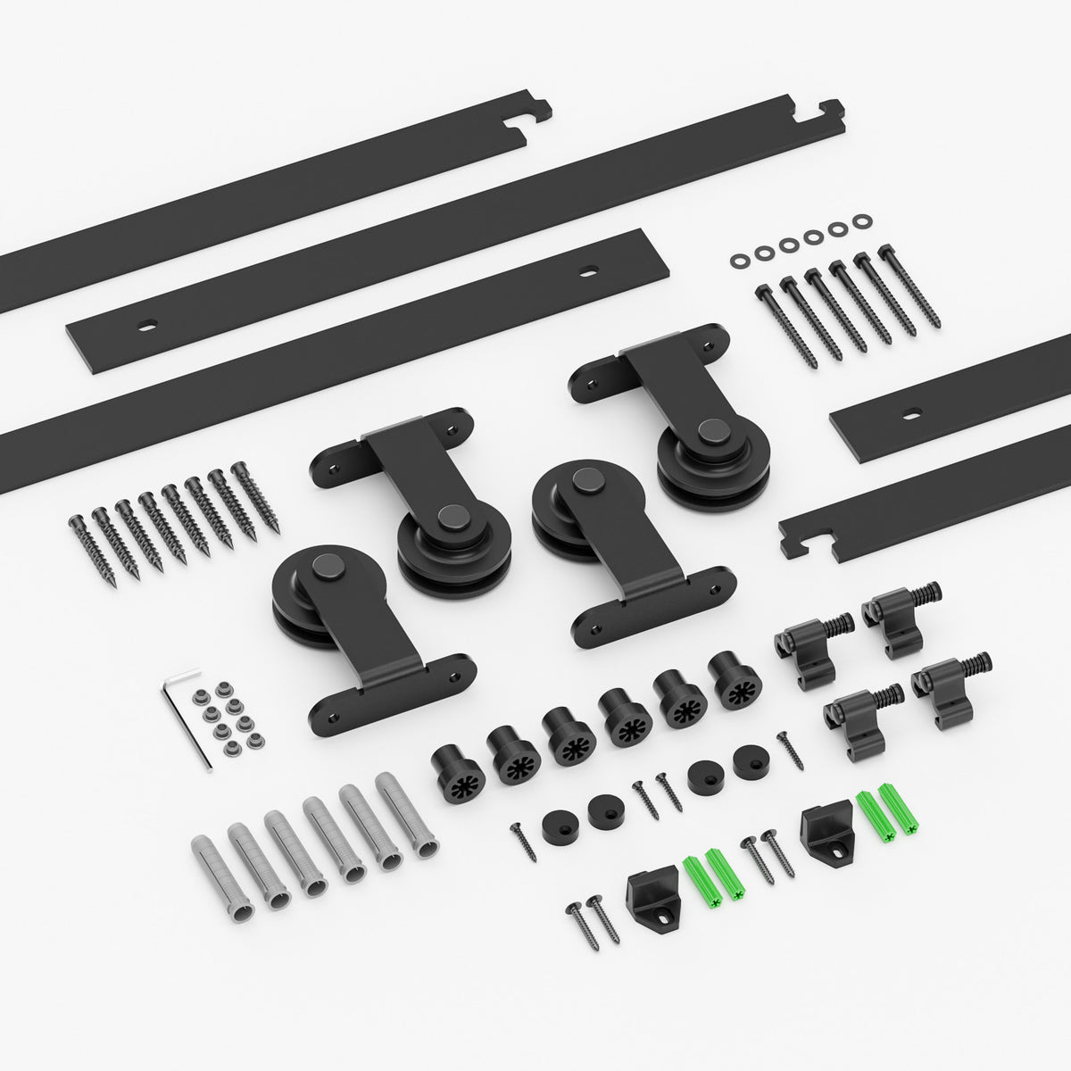 WOLFBIRD Sliding Barn Door Kit Double Door Track System Basic Black Closet Hardware 10FT/304CM Heavy Duty T Roller