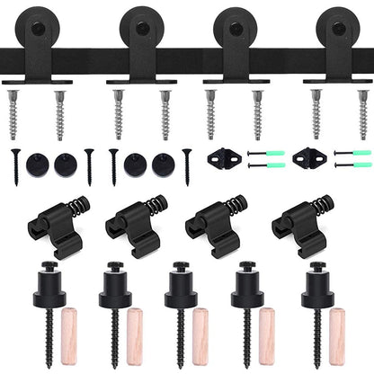 WOLFBIRD Sliding Barn Door Kit Double Door Track System Basic Black Closet Hardware 10FT/304CM Heavy Duty T Roller
