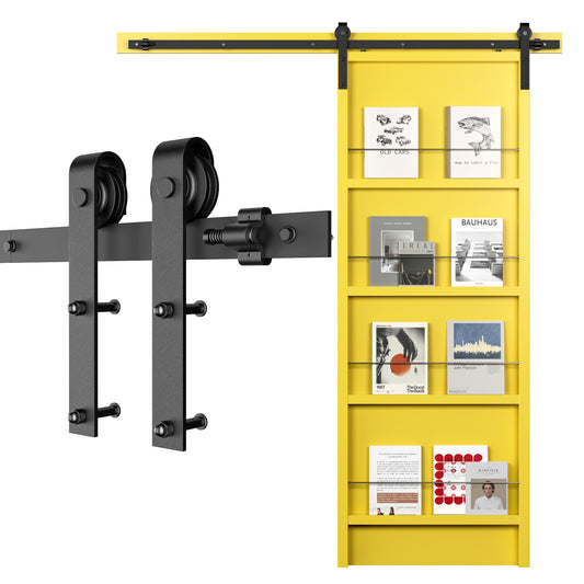 Wolfbird 152CM/5FT Schiebetürbeschlag Schiebetürsystem Gleitschiene Holzschiebetür Schwarz Set