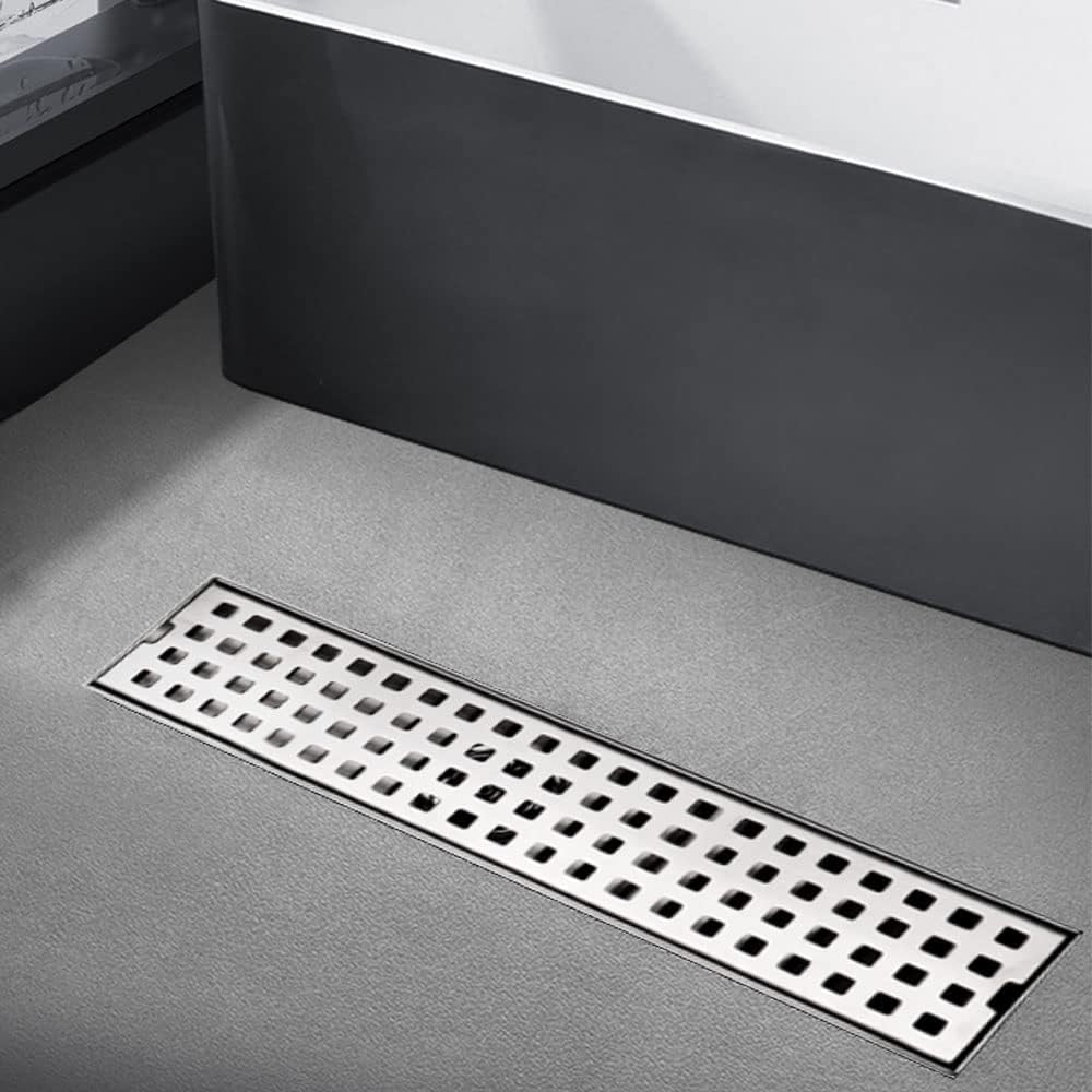 WOLFBIRD 40CM Duschrinne Edelstahl Ablaufrinne Bodenablauf,Selbstreinigender Siphon mit Geruchsstop, Haarsieb - Randablauf