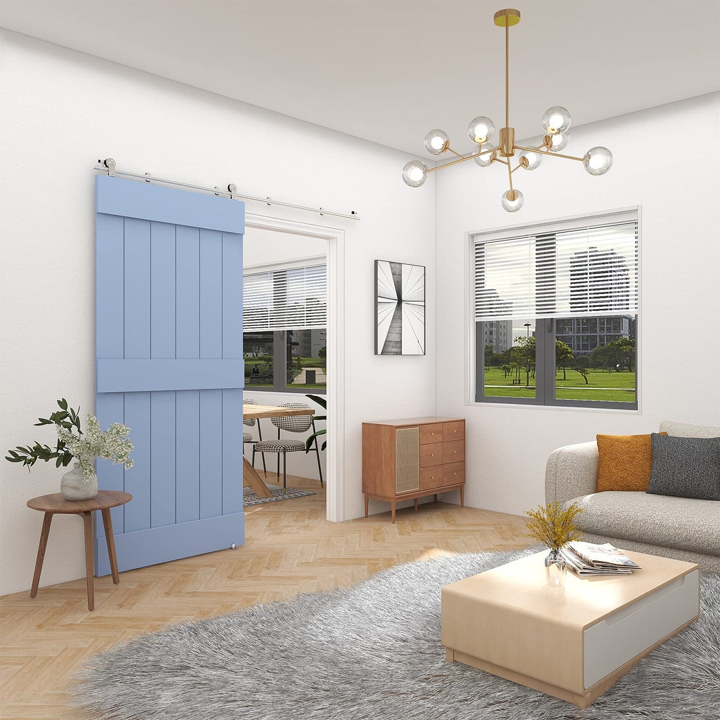 WOLFBIRD Stainless Steel Sliding Barn Door Hardware Kit 5.5FT/167CM for Single Wood Door Heavy Duty Sliding Door Track - T Shape Hanger