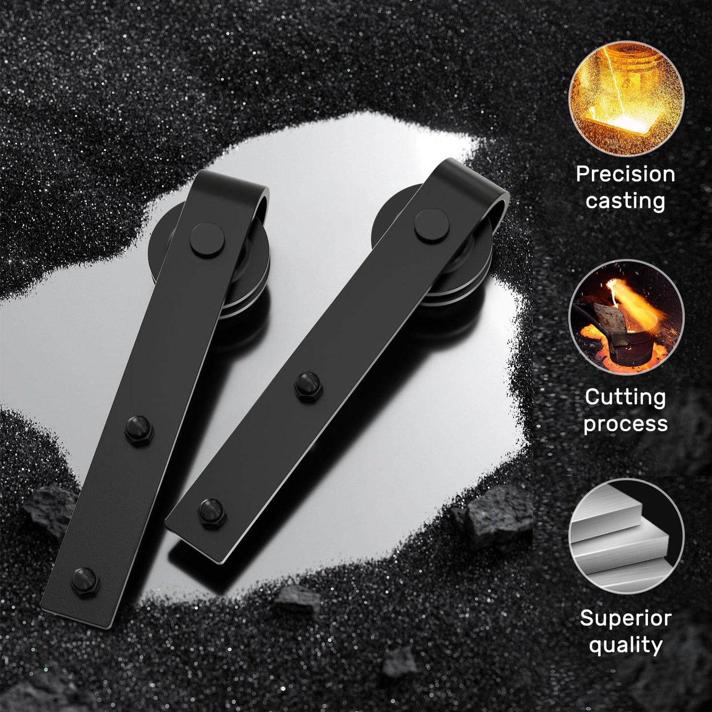 Wolfbird 6 ft Sliding Door Fitting Set - Black - Carbon Steel - Rustic Style