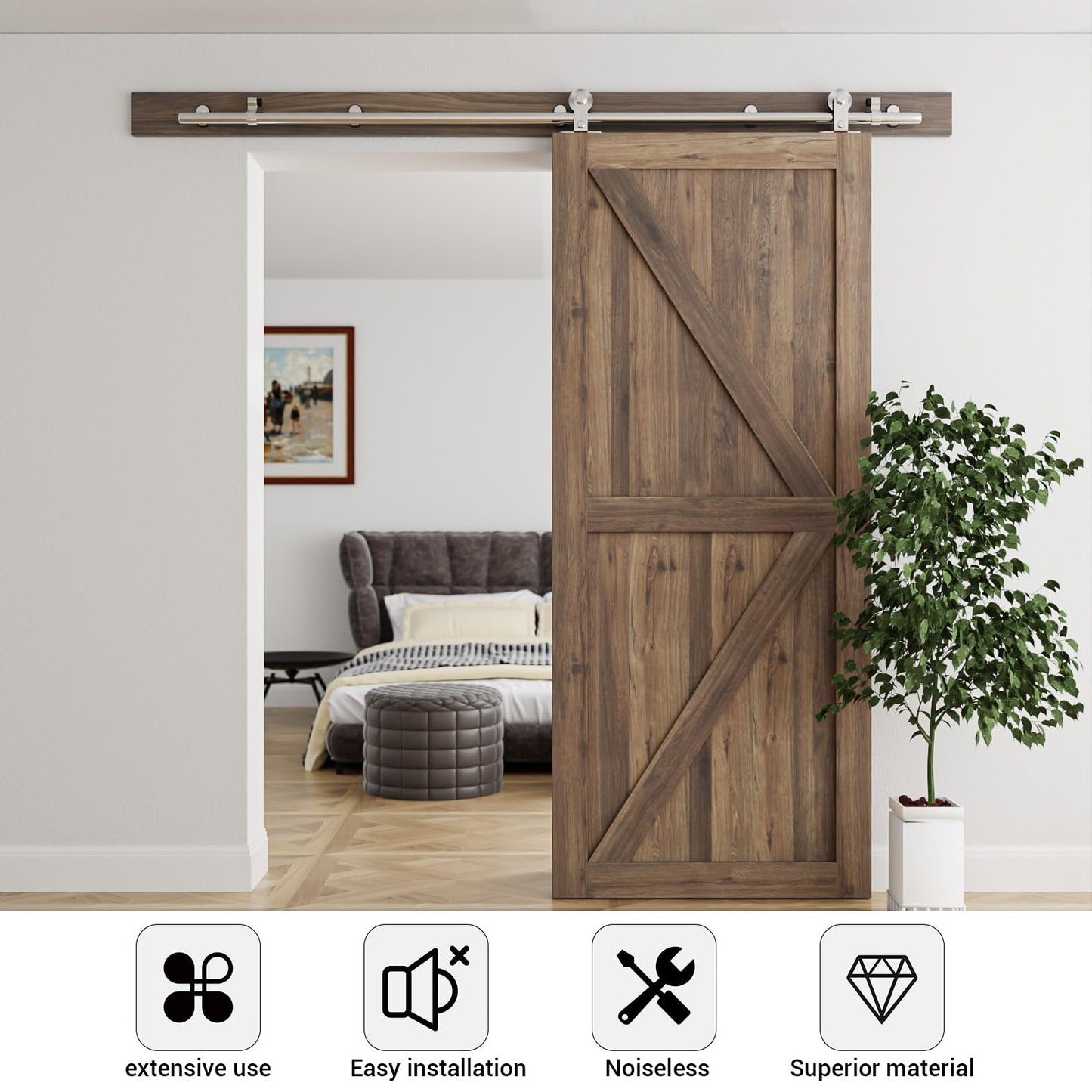 WOLFBIRD WOLFBIRD 6.6FT/200 cm Sliding Door Rail Kit Stainless Steel Sliding Door Accessory Set for Single Sliding Door