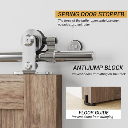 WOLFBIRD WOLFBIRD 6.6FT/200 cm Sliding Door Rail Kit Stainless Steel Sliding Door Accessory Set for Single Sliding Door
