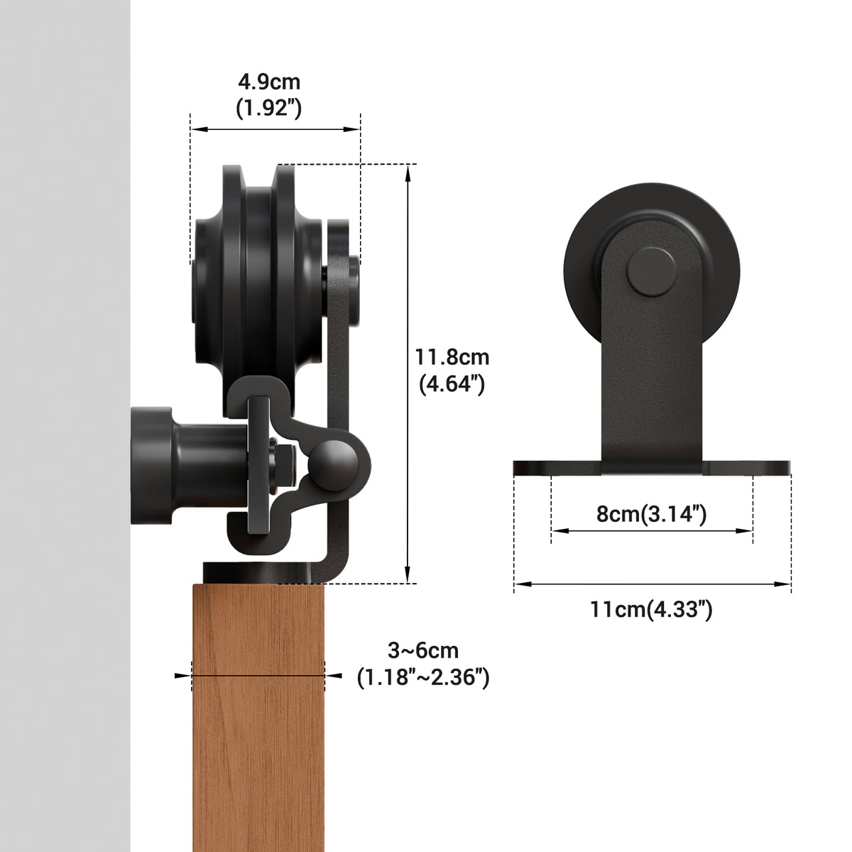 WOLFBIRD Sliding Barn Door Kit Double Door Track System Basic Black Closet Hardware 10FT/304CM Heavy Duty T Roller