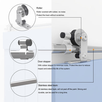 WOLFBIRD Stainless Steel Sliding Barn Door Hardware Kit 5.5FT/167CM for Single Wood Door Heavy Duty Sliding Door Track - T Shape Hanger