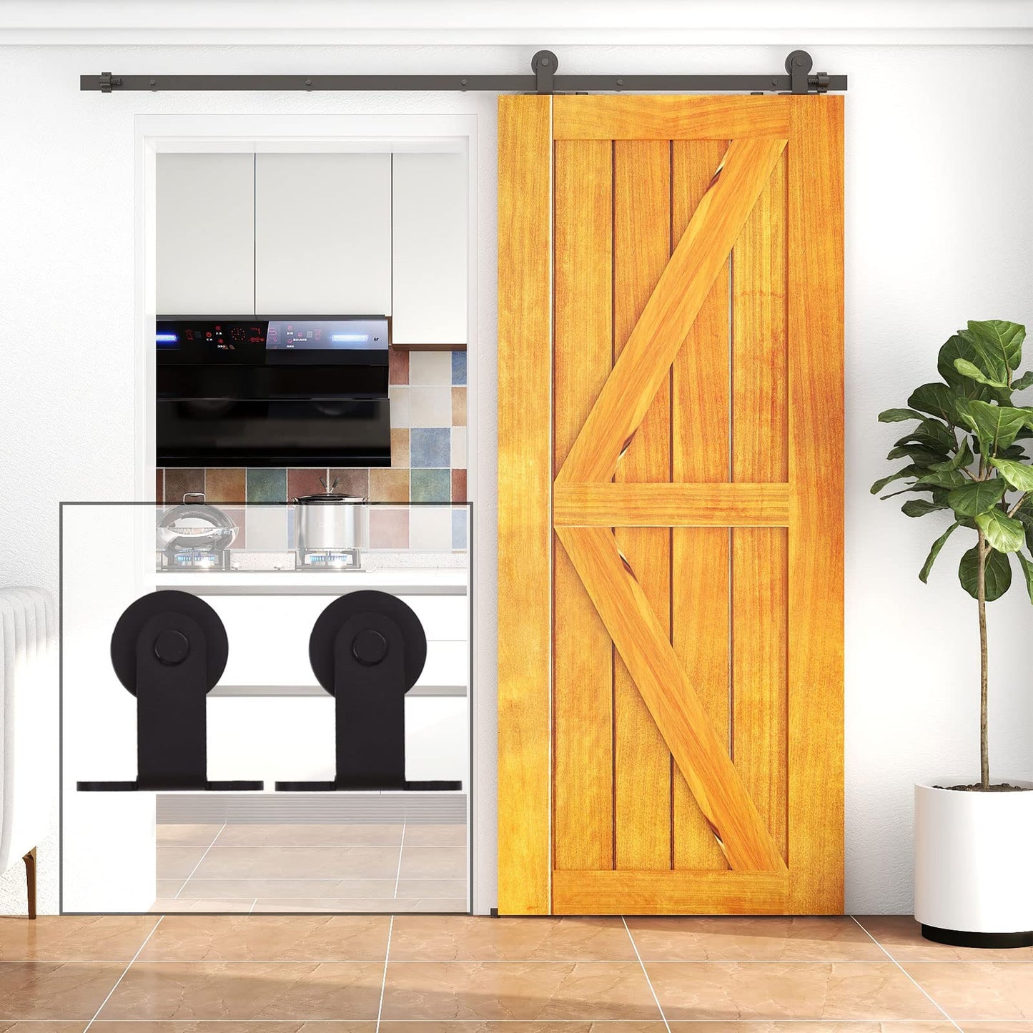 WOLFBIRD Sliding Barn Door Kit, 5FT/152CM Heavy Duty Closet Barn Track, Hardware Kit for Single Wood Doors, T Shape Hanger for Single Wooden Gate Interior