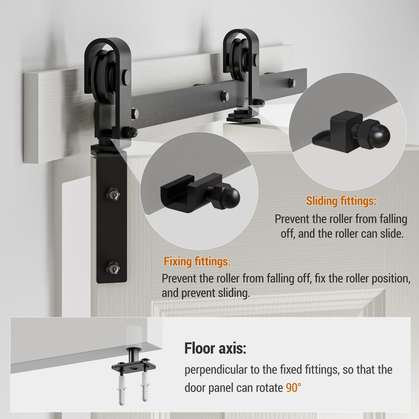 WOLFBIRD Bifold Schiebetürbeschlag Schiebetürsystem Schiebetür Komplettset 81.2CM Türplatten Breit (für 76CM Türöffnung Breit)