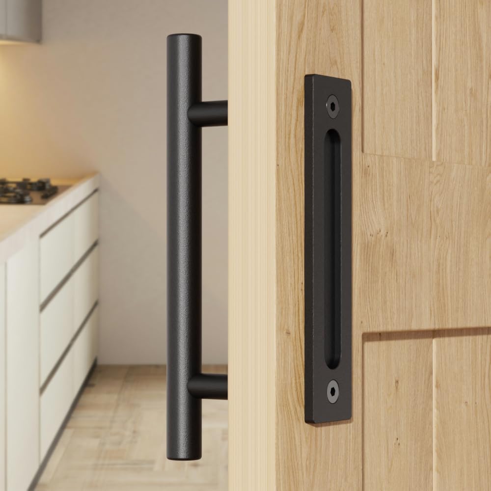 WOLFBIRD DH006 24 cm Black Sliding Door Handle, Carbon Steel, Retro Style, Matte Finish, 350g, 35-45mm Door Panels