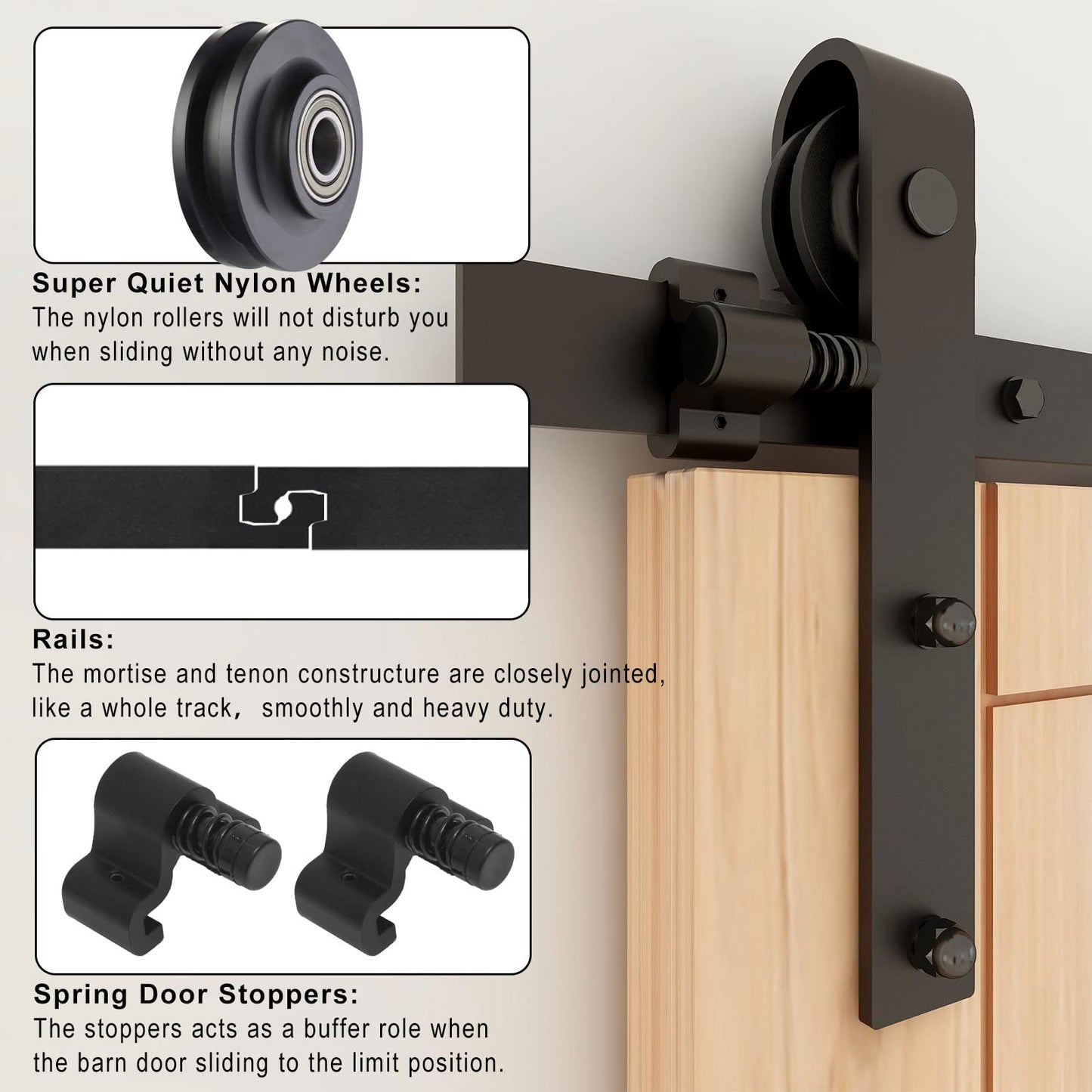 Wolfbird 152CM/5FT Schiebetürbeschlag Schiebetürsystem Gleitschiene Holzschiebetür Schwarz Set