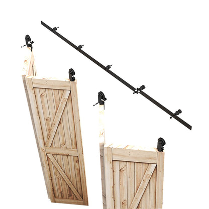 WOLFBIRD 150CM/5FT Bi-Folding Sliding Barn Door Hardware,Quietly Simple and Easy to Install for 4 Doors Hardware Kit, Applicable to Door Openings 120-130CM [T Style No Door ]