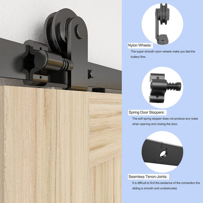 WOLFBIRD 167cm/5.5ft Sliding Door Hardware Kit, Accessories for Sliding Doors, The Barn Door Rail Kit Fits A Wooden Door, Style 4