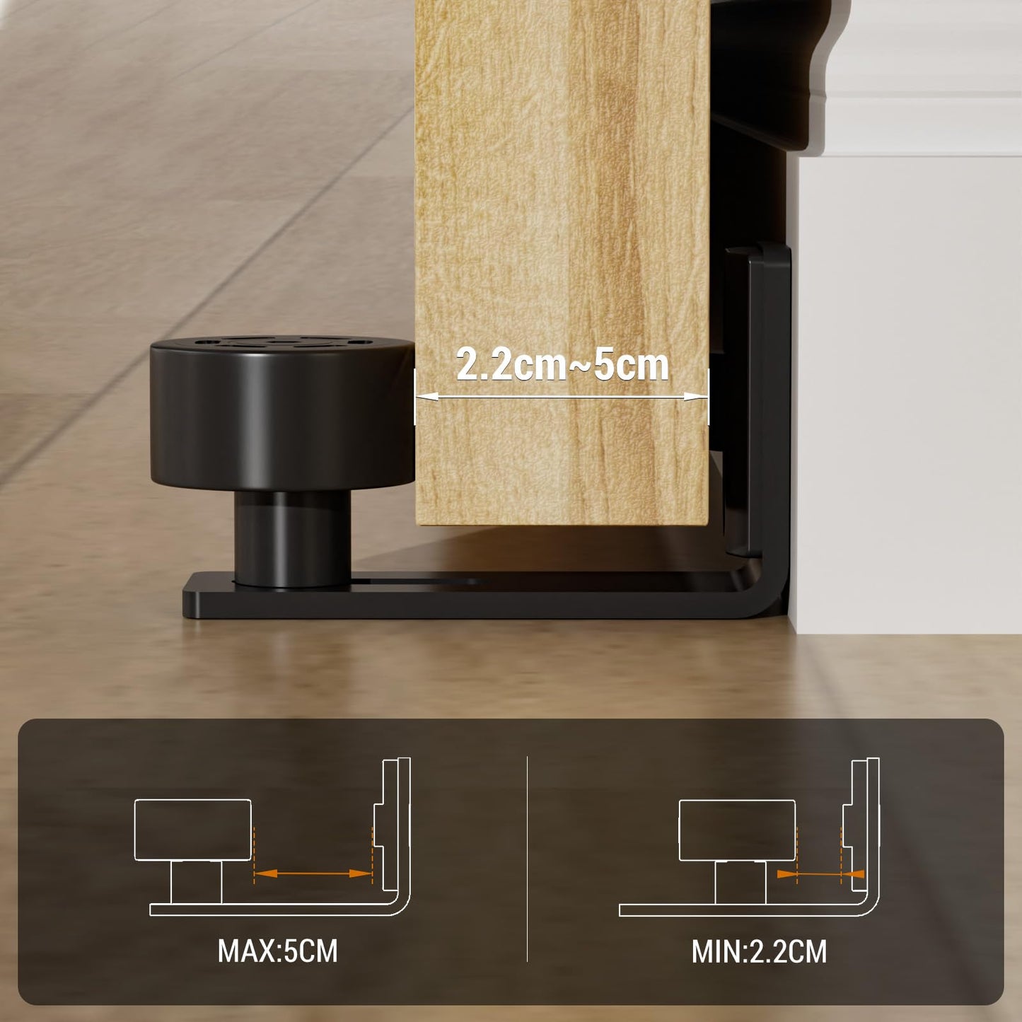 WOLFBIRD Adjustable Floor Guide Black Lower Guide for Sliding Wooden Door Wall/Door