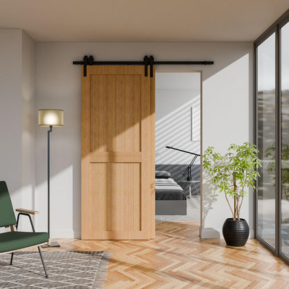 200CM/6.6FT Bypass Schiebetürbeschlag Doppeltür Schiebetüren Schiebetürsystem Komplettset Laufschiene Rollen Set Schwarz für 2 Holztür 95cm Breit, J-Form