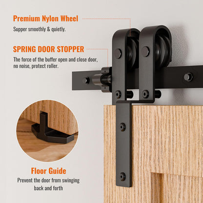 153CM/5FT Bypass Schiebetürbeschlag Doppeltür Schiebetüren Schiebetürsystem Komplettset Laufschiene Rollen Set Schwarz für 2 Holztür 70cm Breit, J-Form