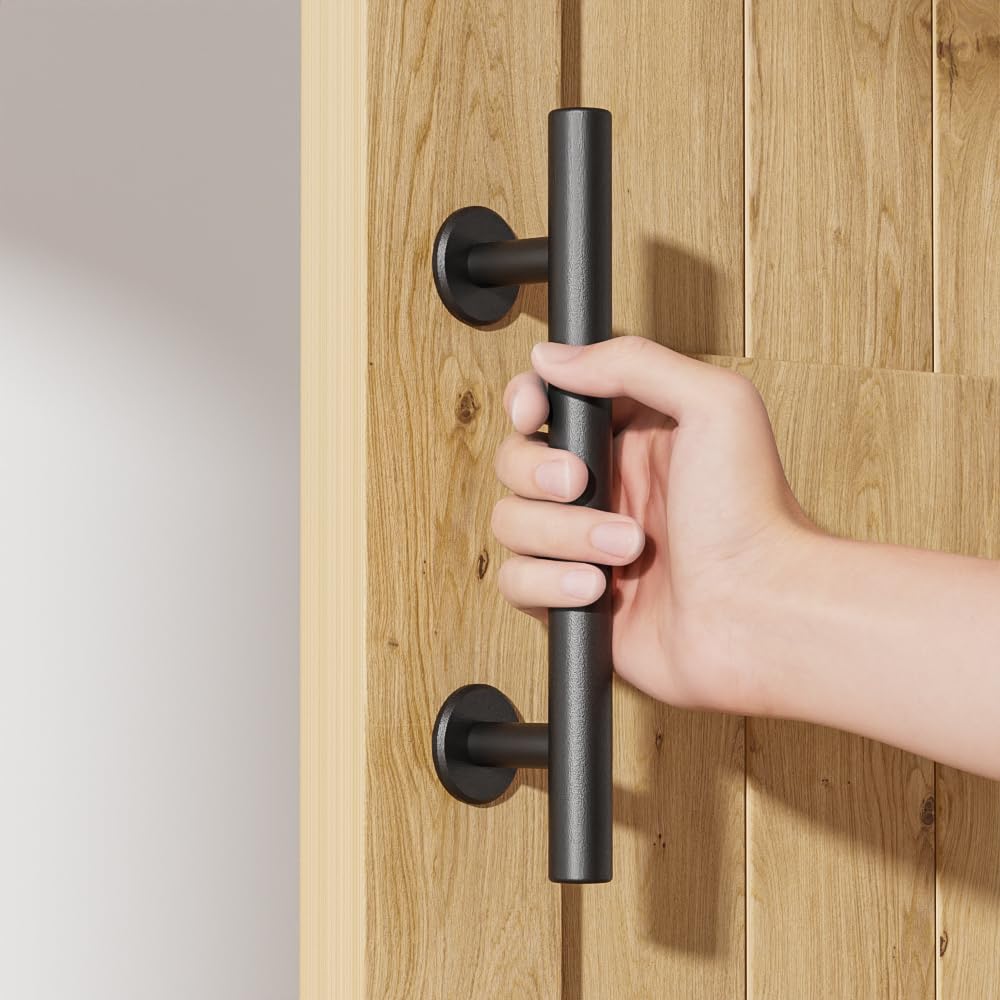 WOLFBIRD 24 cm Barn Door Handle, Sliding Door Pull Handle, Black Door Handle, Sliding Door Handle, Kitchen Handles, Sliding Door Handle, for a Wooden Door, Cupboard Door, 2 Pieces