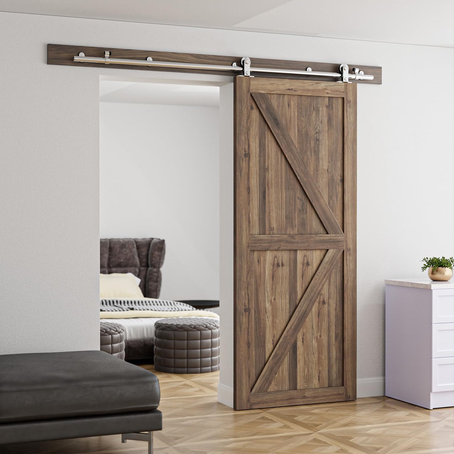 WOLFBIRD WOLFBIRD 6.6FT/200 cm Sliding Door Rail Kit Stainless Steel Sliding Door Accessory Set for Single Sliding Door