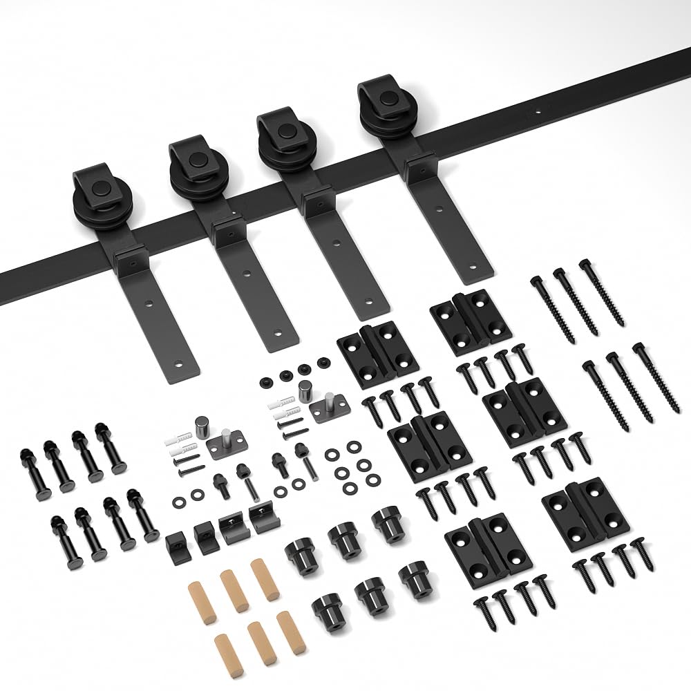 WOLFBIRD 214CM/7FT Bifold Schiebetürbeschlag für einseitig gerichtetes Beschlagsystem, Falten Door Kit Geeignet für 2-Türen mit einer Gesamtbreite von 209CM(Ohne Türverkleidungen)