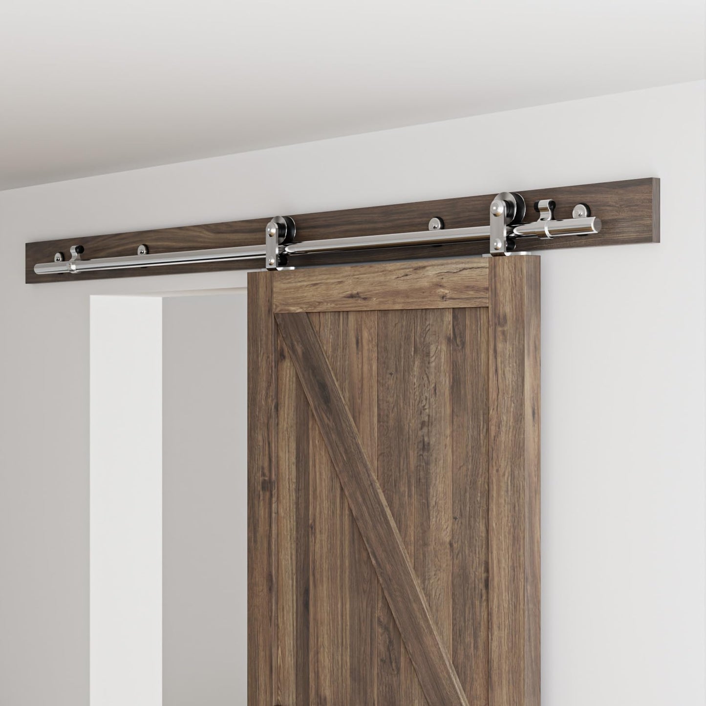 WOLFBIRD 5.5FT/167cm Stainless Steel Sliding Barn Door Kit, for Single Panel Wooden Barn Door Hardware Accessories, Round Style