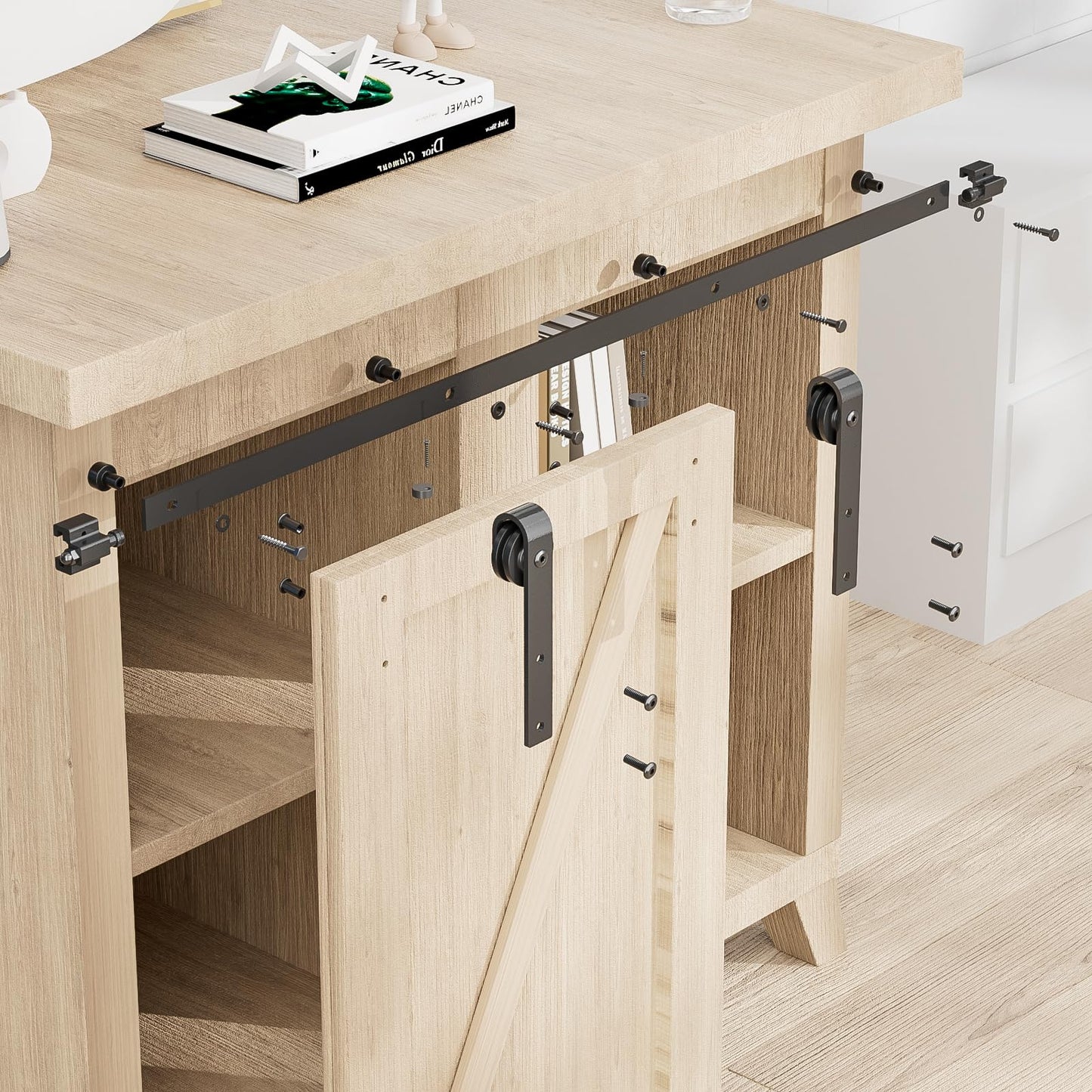 WOLFBIRD 91CM/3FT Cabinet Mini Sliding Barn Door Hardware Kit, Single Barn Door Track Set, Apply for Storage Window TV Stand Closet, J Shape(No Cabinet)