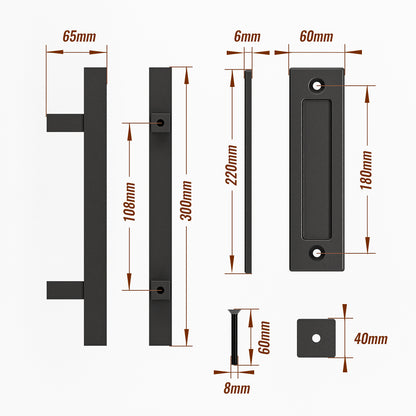 WOLFBIRD 30CM Schiebetürgriff, Scheunentorgriff, Doppelseitiger Griff, Schwarz Türgriff, Schiebetür Handgriff, Küchengriffe, Schiebe Türgriff, für Eine Holztür, Schranktür