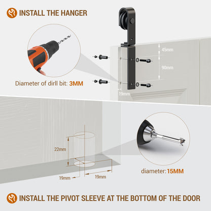 WOLFBIRD Bifold Schiebetürbeschlag Schiebetürsystem Schiebetür Komplettset 81.2CM Türplatten Breit (für 76CM Türöffnung Breit)