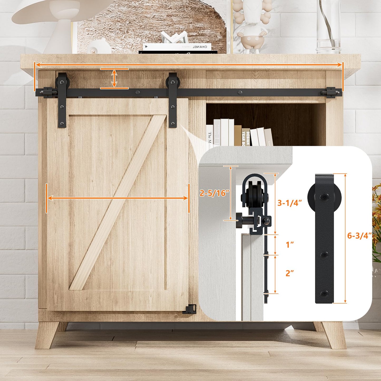 WOLFBIRD 91CM/3FT Cabinet Mini Sliding Barn Door Hardware Kit, Single Barn Door Track Set, Apply for Storage Window TV Stand Closet, J Shape(No Cabinet)