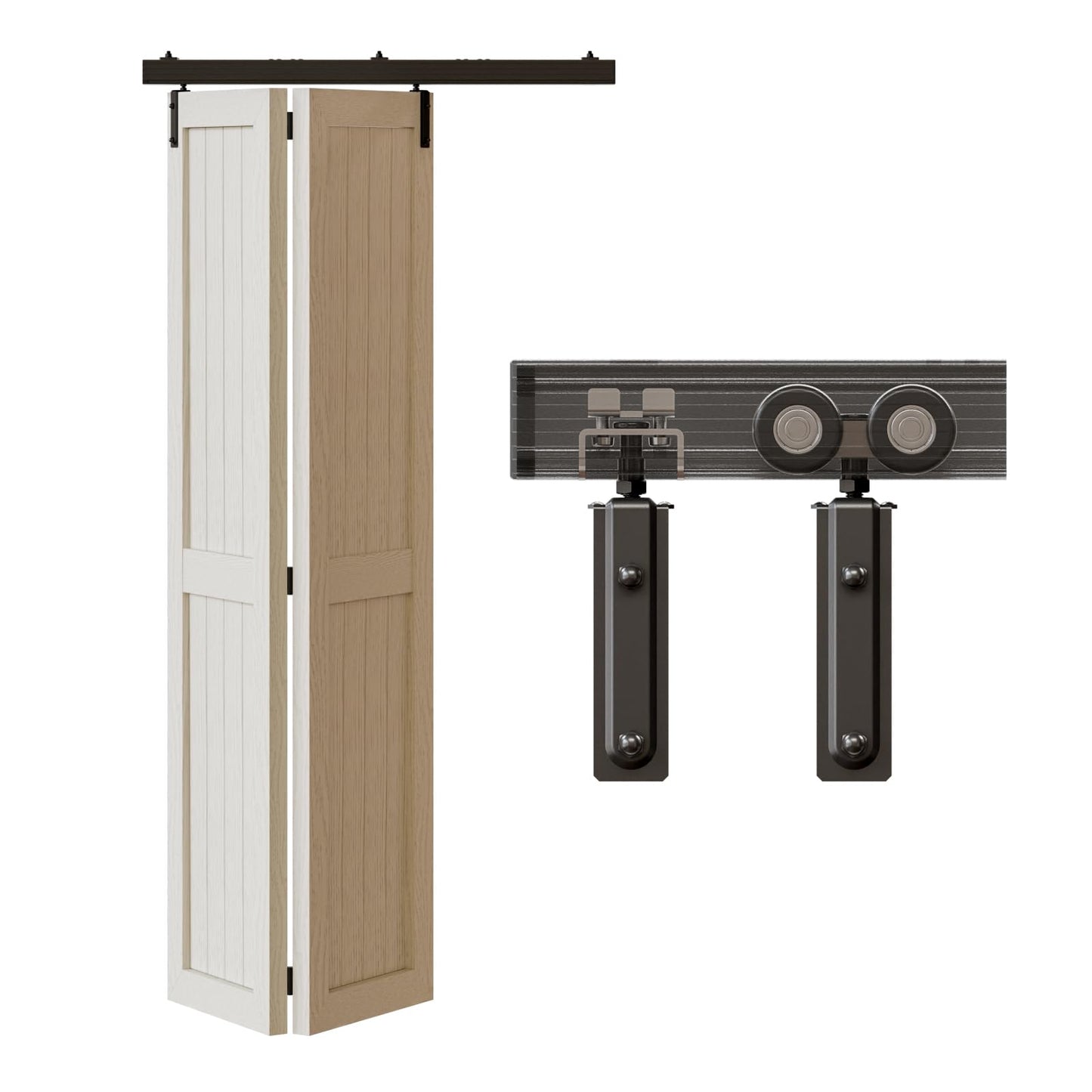 WOLFBIRD 0.9 m / 3 ft Bifold Sliding Door Fitting for One-Sided Fitting System, Box Track Suitable for 2 Doors with a Total Width of 92 cm (Without Door Panels)