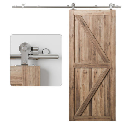 WOLFBIRD 6FT/183cm Stainless Steel Sliding Barn Door Kit, for Single Panel Wooden Barn Door Hardware Accessories, Round Style