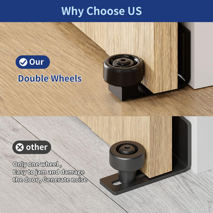 Wolfbird Adjustable Sliding Door Floor Guide, Universal Style,Wall Mounted Barn Door Floor Guide Roller Bottom Bracket, Suitable Door Thickness 2.5cm-6cm, Black（2PCS