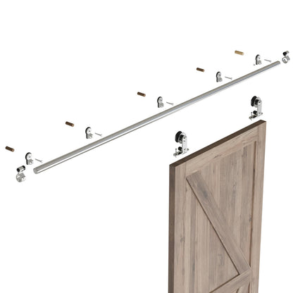 WOLFBIRD 5FT/152cm Stainless Steel Sliding Barn Door Kit, for Single Panel Wooden Barn Door Hardware Accessories, Round Style