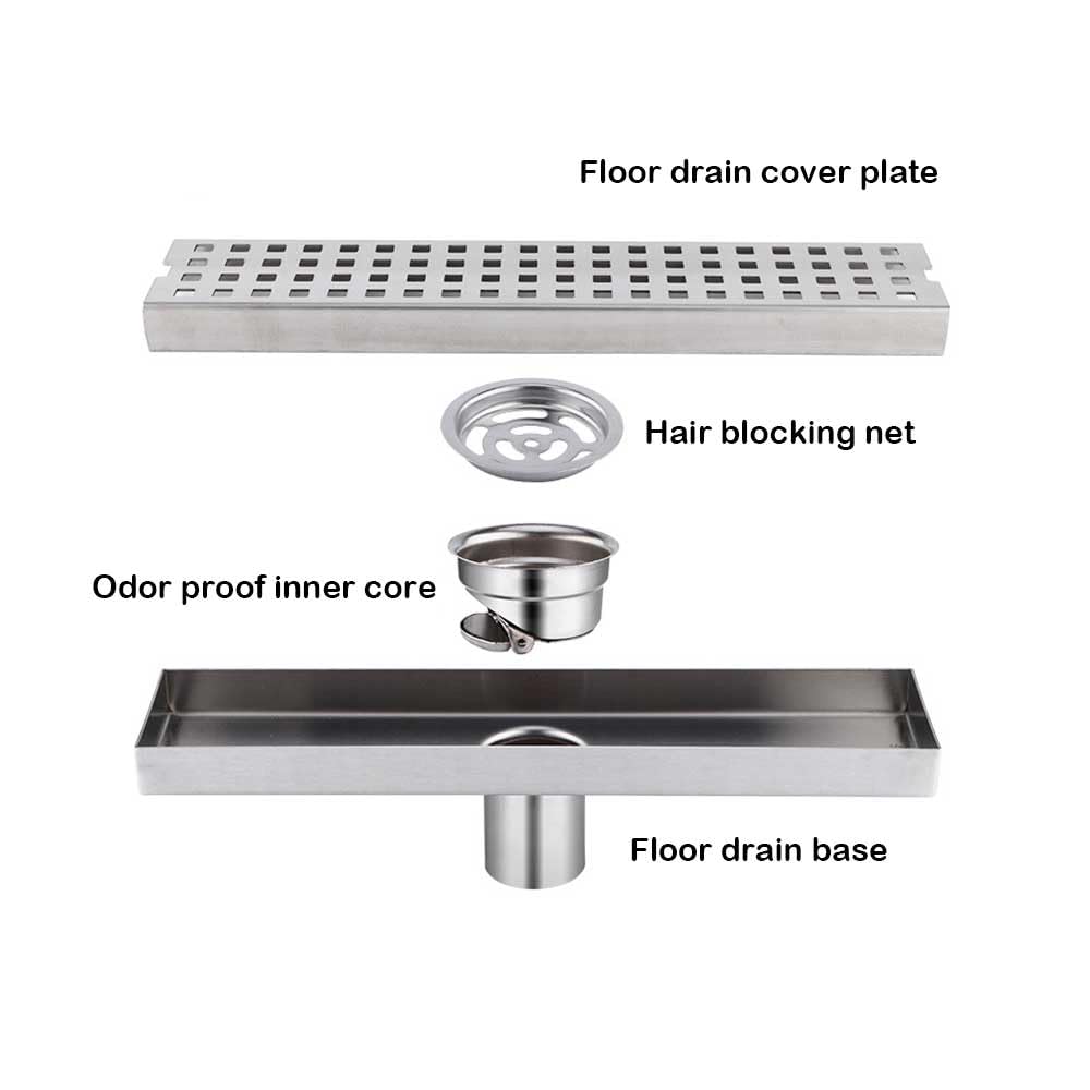 WOLFBIRD 40CM Duschrinne Edelstahl Ablaufrinne Bodenablauf,Selbstreinigender Siphon mit Geruchsstop, Haarsieb - Randablauf
