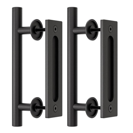 WOLFBIRD 24 cm Barn Door Handle, Sliding Door Pull Handle, Black Door Handle, Sliding Door Handle, Kitchen Handles, Sliding Door Handle, for a Wooden Door, Cupboard Door, 2 Pieces