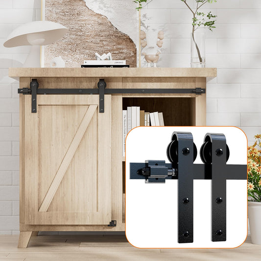 WOLFBIRD 91CM/3FT Cabinet Mini Sliding Barn Door Hardware Kit, Single Barn Door Track Set, Apply for Storage Window TV Stand Closet, J Shape(No Cabinet)