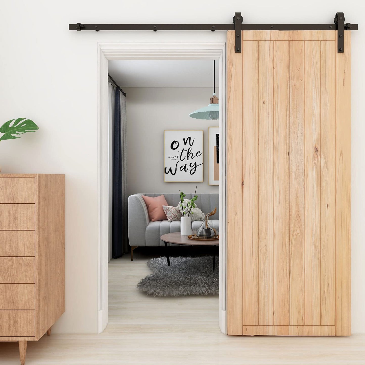 WOLFBIRD 122CM/4FT Quincaillerie De Porte Coulissante Kit Porte Coulissante Rail pour système de quincaillerie à célibataire porte