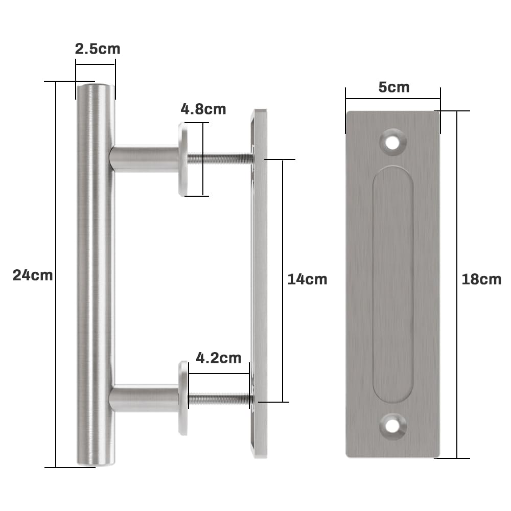 WOLFBIRD 24cm Sliding Barn Door Handle Double Sided No Need Grooving Door Handle Double Sided Stainless Steel Swing Doors Handle