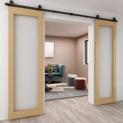 WOLFBIRD 12FT Sliding Door Hardware Closet Kit for Double Wood Doors, Steel T Roller Kit, Sliding Door Track System