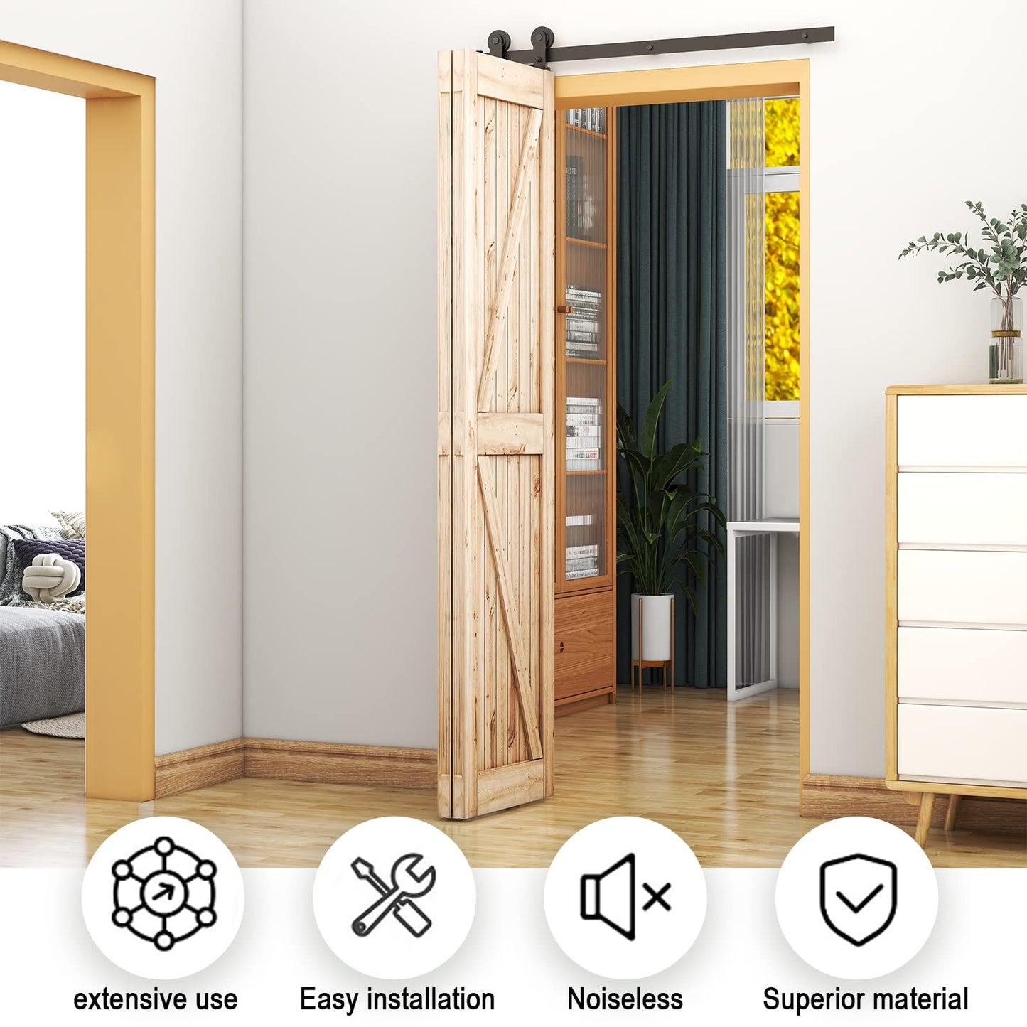 WOLFBIRD 100CM/3.3FT Bi-Folding Sliding Barn Door Hardware Kit, Heavy Duty Sturdy Barn Door Track Set, Smoothly and Quietly, for 2 Doors [Hardware Kit Only, No Door ]