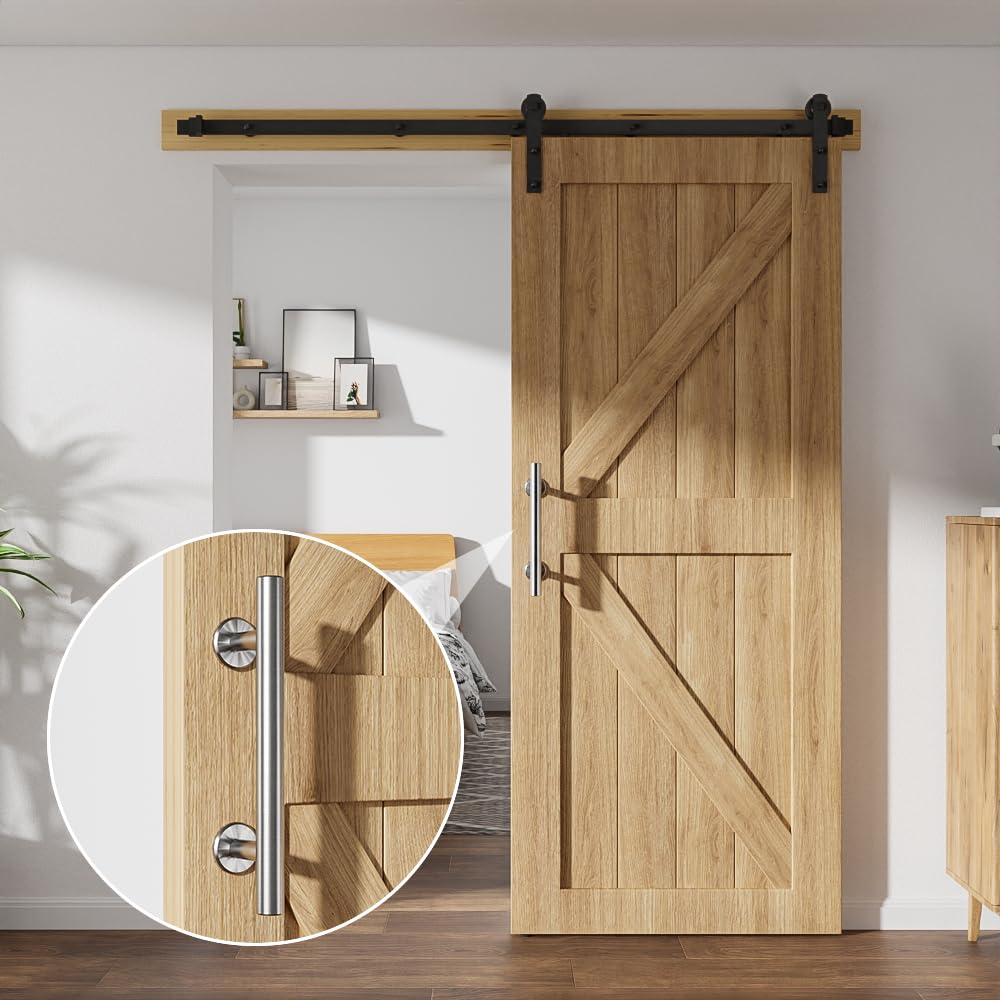 WOLFBIRD 24cm Sliding Barn Door Handle Double Sided No Need Grooving Door Handle Double Sided Stainless Steel Swing Doors Handle