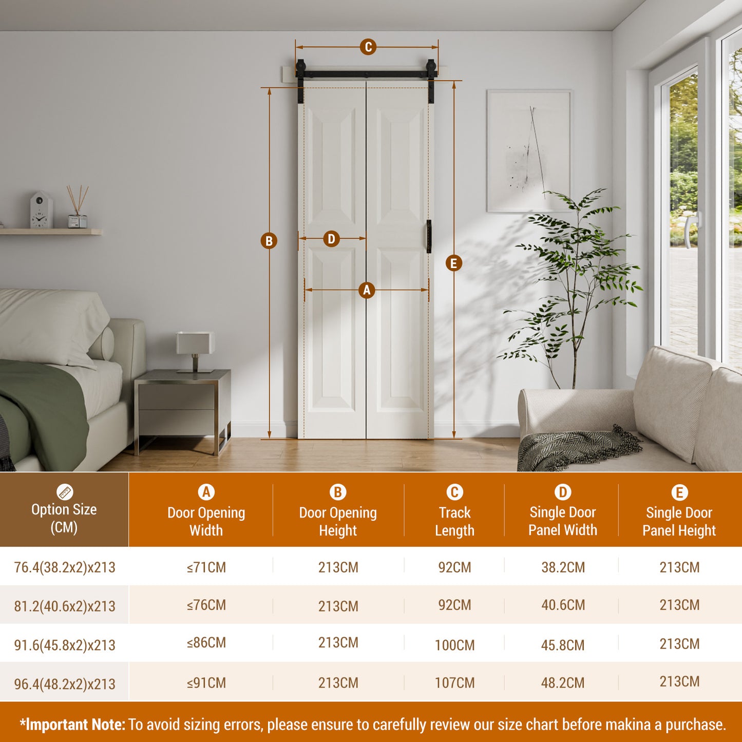 WOLFBIRD Bifold Schiebetürbeschlag Schiebetürsystem Schiebetür Komplettset 81.2CM Türplatten Breit (für 76CM Türöffnung Breit)