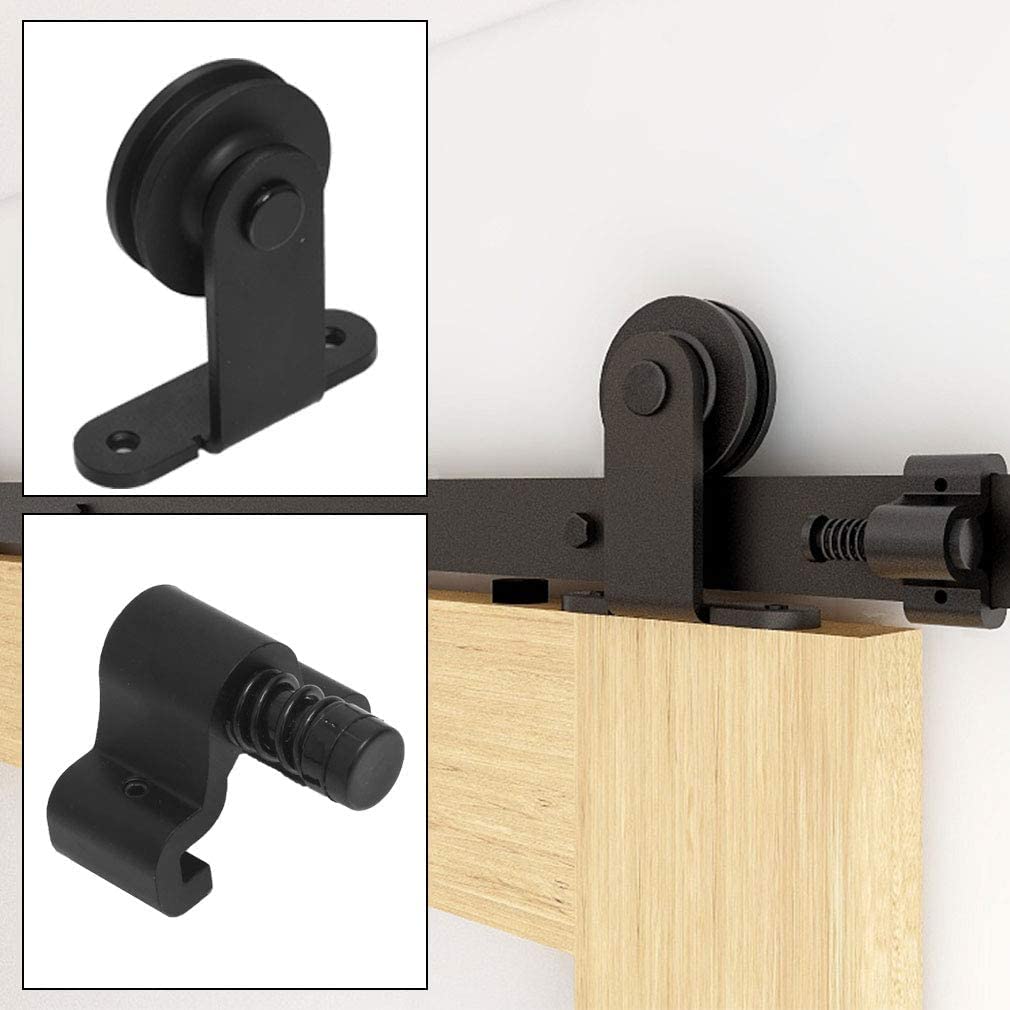 WOLFBIRD 12FT Sliding Door Hardware Closet Kit for Double Wood Doors, Steel T Roller Kit, Sliding Door Track System